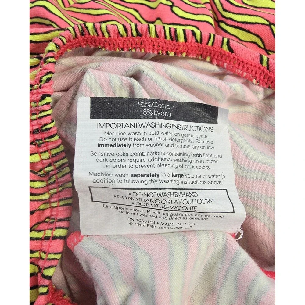 GK Elite VTG 90s Neon Zig Zag Zebra LS Cotton Leotard Bodysuit Pink AXS Adult XS